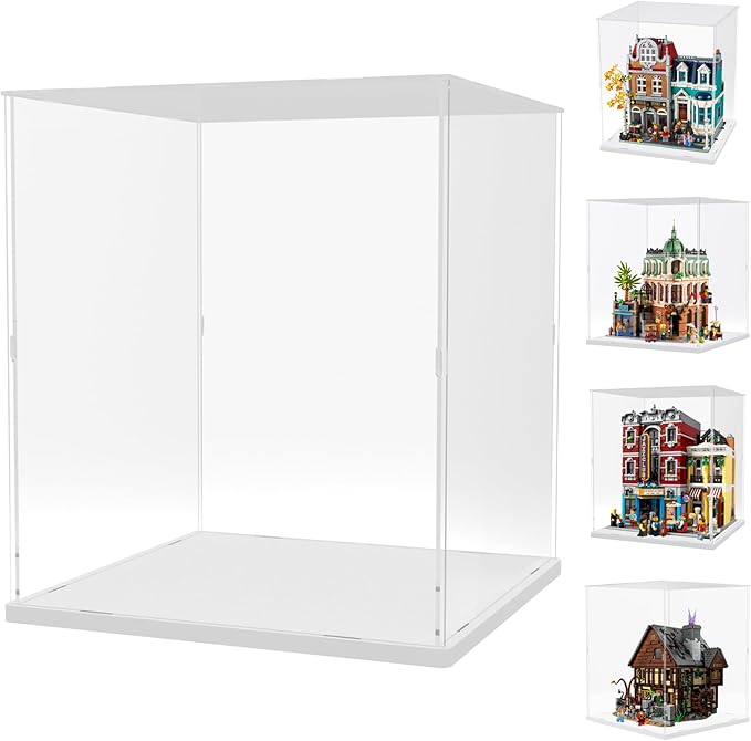 Choowin Acrylic Display Case for Lego Boutique Hotel 10297 for Lego Modular Buildings for Lego Hocus Pocus 21341 Thickened Clear Display Cases for Collectibles Assemble Dustproof Display Box(White)