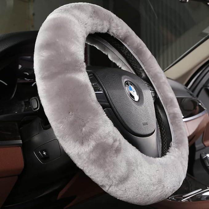 3Pcs/Set Pure Wool Fur Furry Steering Wheel Cover, Soft Fluffy Handbrake Cover Gear Shift Cover for Women Car SUV Truck Australia Sheepskin Accessories