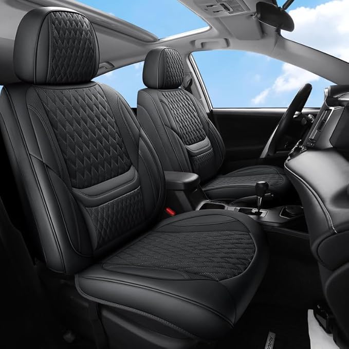 Car Seat Covers Full Set Custom Fit for Ford Focus 2000-2018 - Premium Faux Leather with Lumbar Support | Breathable, Waterproof, Anti-Slip, Durable (Black,Full Set)