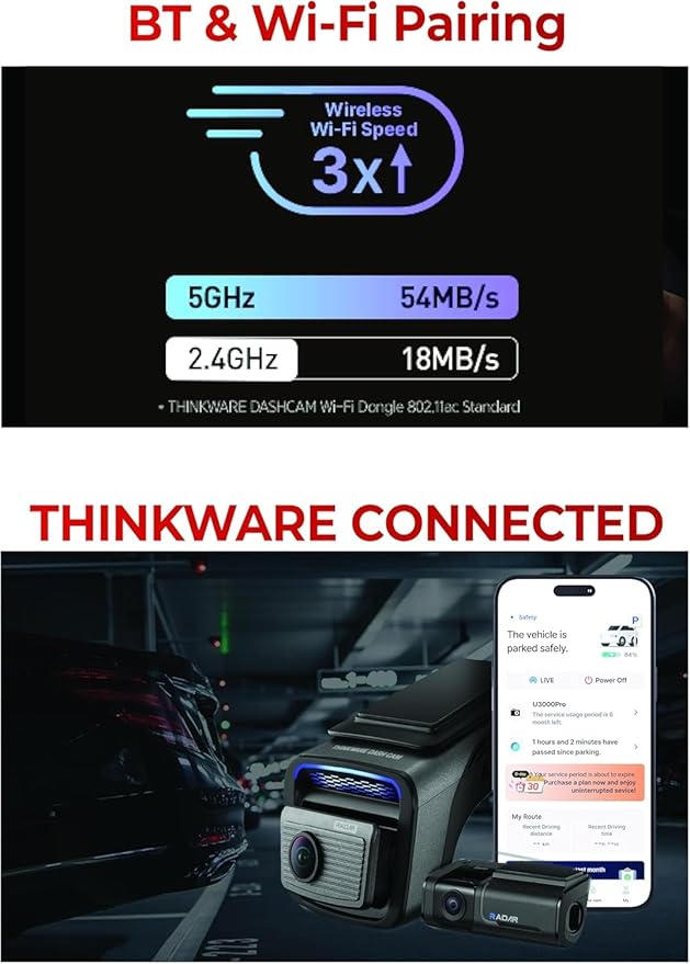 THINKWARE U3000 PRO 4K Front Dash Cam, 64Ghz Built-in Radar Buffered Parking Mode, STARVIS 2 Sensors, HDR, 5GHz Wi-Fi GPS, LTE or Cabin Cam Compatible (64GB Memory Card, CPL, Hardwiring Cable Incl)