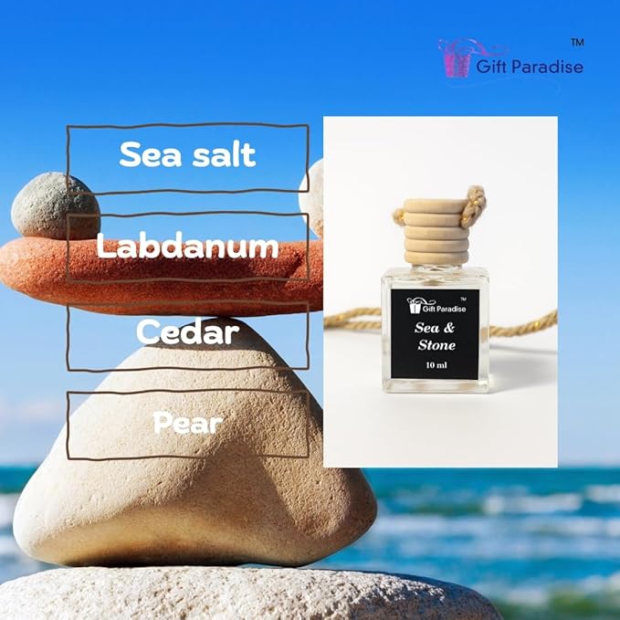 Sea & Stone Car Air Freshener Set of 3 (10 ml Each) | Hanging Diffuser with Velvet Gift Bag | Fresh Ocean Breeze & Earthy Mineral Aroma by Gift Paradise – Premium Fragrance for Car, Home & Office