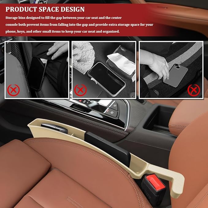 2PCS New Car Seat Gap Filler with 2 Storage Areas, Stylish Car Seat Gap Storage for Stabilizing Phone, Keys Wallet, Universal Car Seat Gap Filler Organizer for Women Men (Beige)
