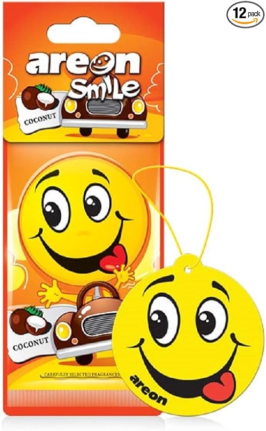 AREON ASD20 Air freshener Hanging Coconut Scent, Best Odor Eliminator, Odd Gifts, Paper Hanging Ornaments, Long Lasting Scent for Car or Home -12 Pack