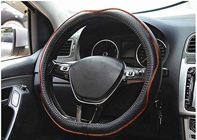 Mayco Bell Flat Bottom Steering Wheel Cover Anti-Slip,Safety,Soft,Breathable,Durable,Full Surround,Comfortable Grip Microfiber Leather (D Shape, Black Orange)