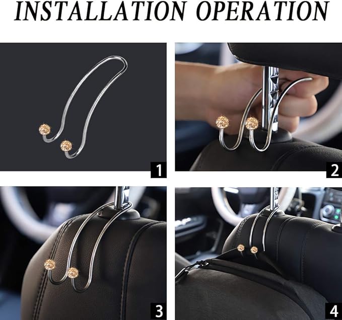 SAVORI Auto Hooks Bling Car Hangers Organizer Seat Headrest Hooks Strong and Durable Backseat Hanger Storage Universal for SUV Truck Vehicle 2 Pack (Gold)