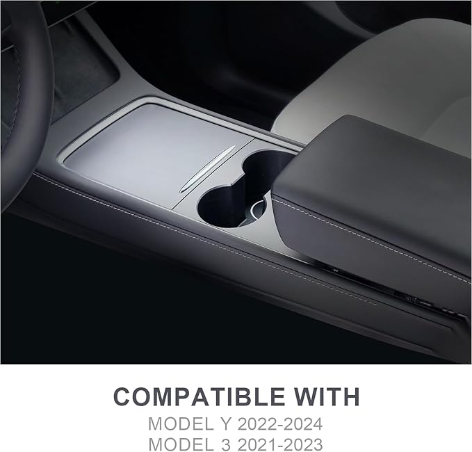 JVMA Center Console Organizer for Tesla Model Y 2024 2023 2022 2021 and Model 3 2021-2023 Accessories with Backlight Transparent Smooth Slide 3 Carbon Edition Upgrade