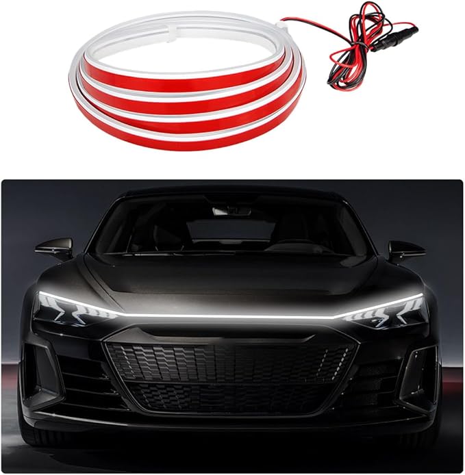 Ohleats 71 Inch Car Hood Light Strip, Exterior Flexible Daytime LED Running Light, Waterproof Auto LED Strip Light with Dynamic Scan Start-up Effect, Car Accessories for SUV Truck (White)
