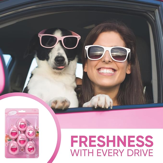 Air Jungles Car Air Freshener Vent Clip Honey Peach Scent, Pink Edition, 6 Pack (4ml Each), Long-Lasting Sweet Fruit Fragrance & Odor Eliminator, Up to 180 Days