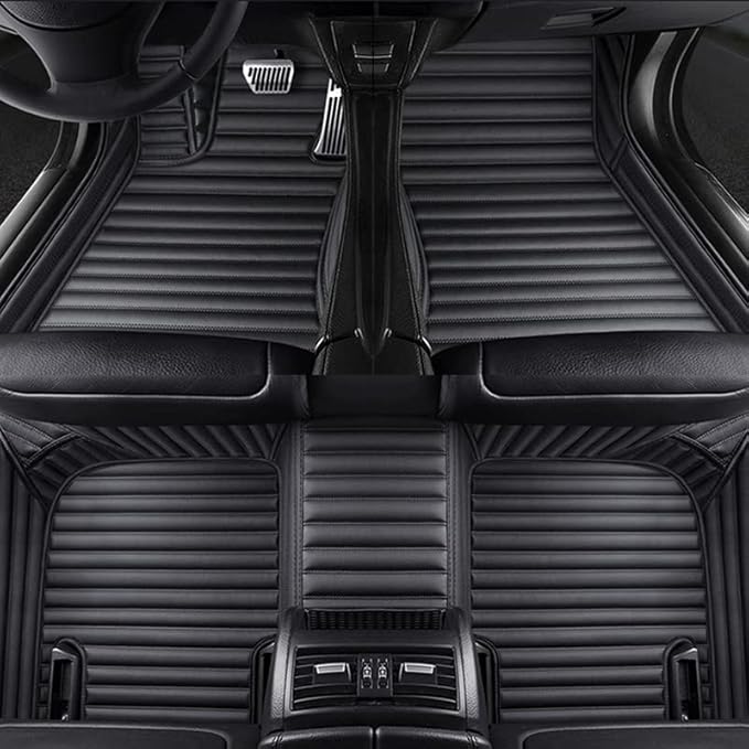 Custom Floor Mats for Cars fit 95% Sedan SUV Sports Car Full Coverage All Weather Men Women Pads Protection Non-Slip Leather Floor Liners (Black Horizontal Stripes)