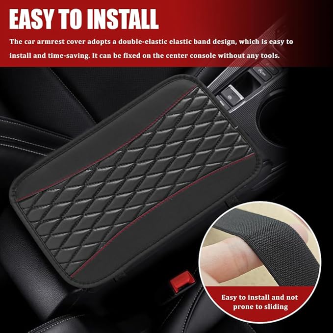 Car Center Console Cushion Pad, Armrest Cover for Car, Leather Waterproof Armrest Seat Box Cover, Auto Accessories Comfortable Arm Rest Box Cushion Pad for Most Vehicles (Black)