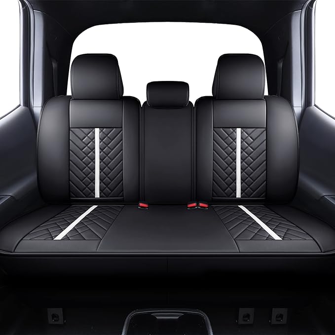Tomatoman Tacoma Truck Rear Seat Covers 2005-2024 2025 2026 Access Double Cab TRD Sport Offroad Limited SR5 V6 Back Car Cushions with Waterproof Faux Leather(Rear Seat/Black-White)
