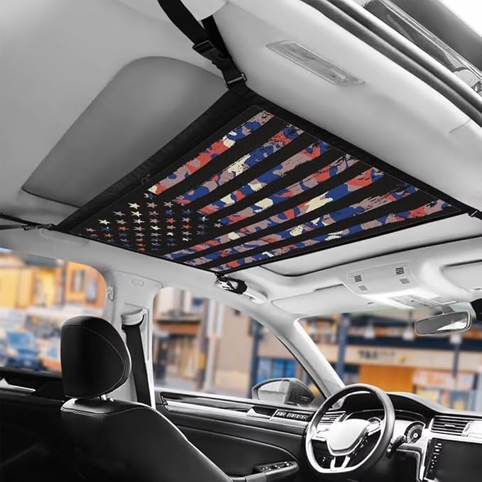 Car Roof Storage Bag Camouflage Flag Print Car Roof Seat Organizer All Car Storage Organizers Inner Car Accessories Compatible with Most Vehicles