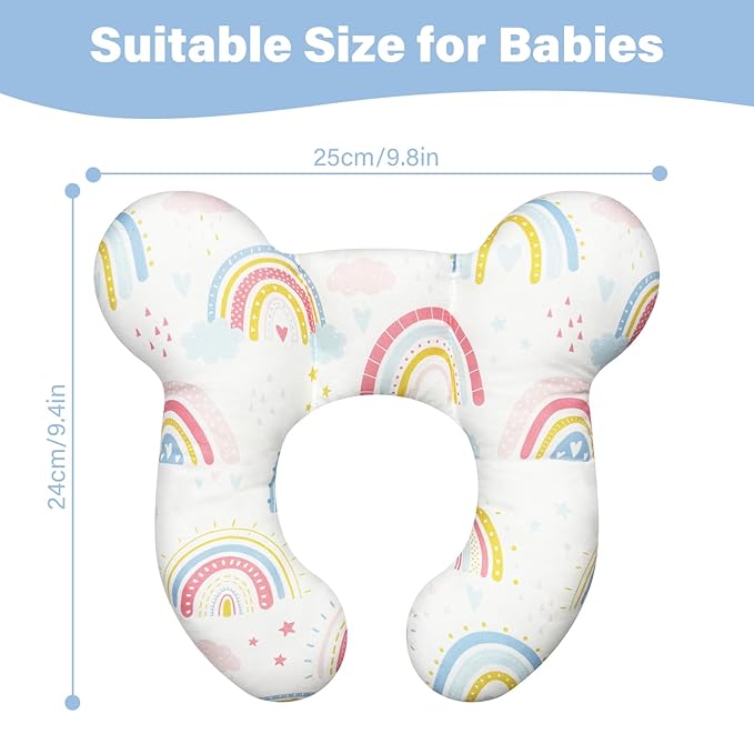 Baby Neck Pillows - Upgraded Toddler Travel Cushion for Toddler Head and Neck, Infant Neck Pillow for Car Plane Stroller Pushchair - Rainbow A