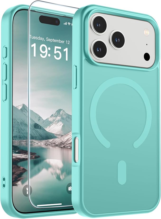 SUPFINE Magnetic for iPhone 17 Pro Case (Compatible with MagSafe)(Military Grade Drop Protection) Translucent Matte Shockproof with Anti-Fingerprint Phone Cover,Blue Green