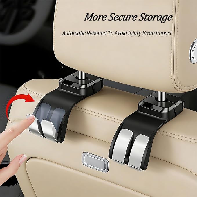 SWPHRT Car Seat Headrest Hook, Multifunctional Vehicle Backseat Storage Hanger for Purse Handbag Hat, Automotive Seat Back Bag Groceries Holder Hook, Universal for Truck SUV Sedan (Black)