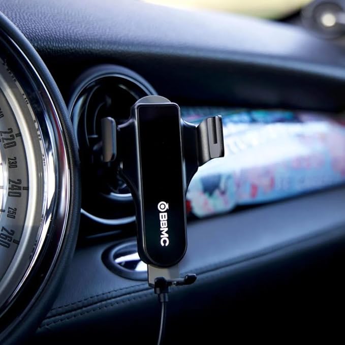 BlackboxMyCar 4-in-1 Safety Wireless Mount, Wireless Car Charger, Fast Car Phone Holder Charger, Easy Install with Air Vent Clamp, Built-in Safety Hammer and Seatbelt Cutter, iPhone Compatible