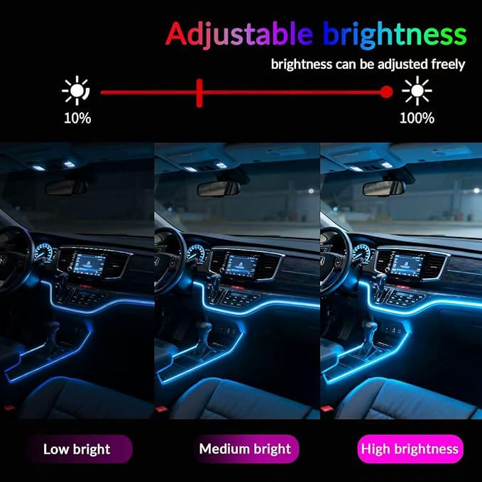 Interior Car Strip Lights Dreamcolor Acrylic Car Decorative Lights with Smart APP Control Multicolor Internal Lighting Kit Music&DIY Function Ambient Fiber Optic Strip LEDs (Muticolor 18 in 1)