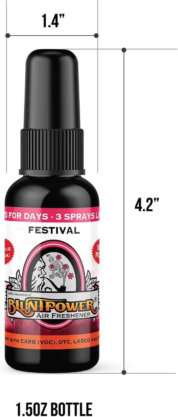 BluntPower Concentrated Air Freshener for Room and Car - Oil-Based Diffuser Spray Bottle - Long-Lasting Bathroom, Car Freshener & Odor Eliminator (Festival, 1 Pack)