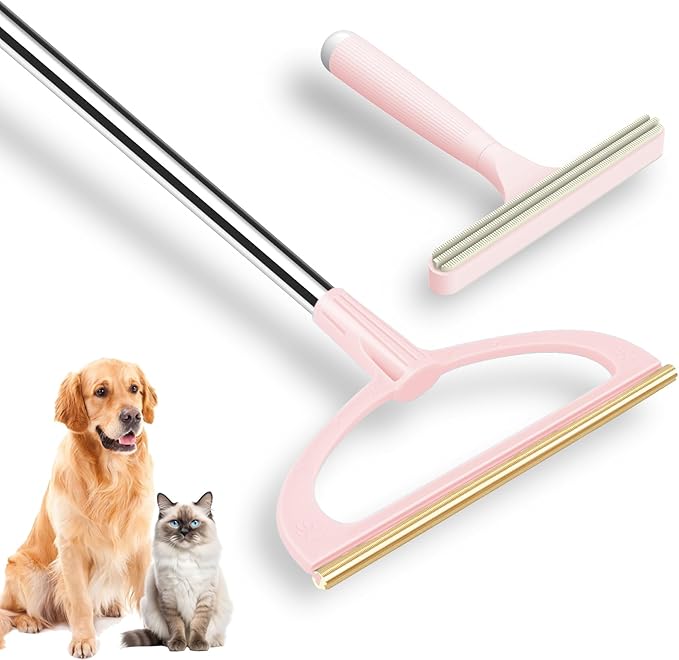 Carpet Rake for Pet Hair Removal, Reusable Pet Hair Removal Tool 56” Adjustable Long Handle Pet Hair Removal Broom, Cat Dog Hair Remover Carpet Brush Scraper for Rugs, Mats, Couch
