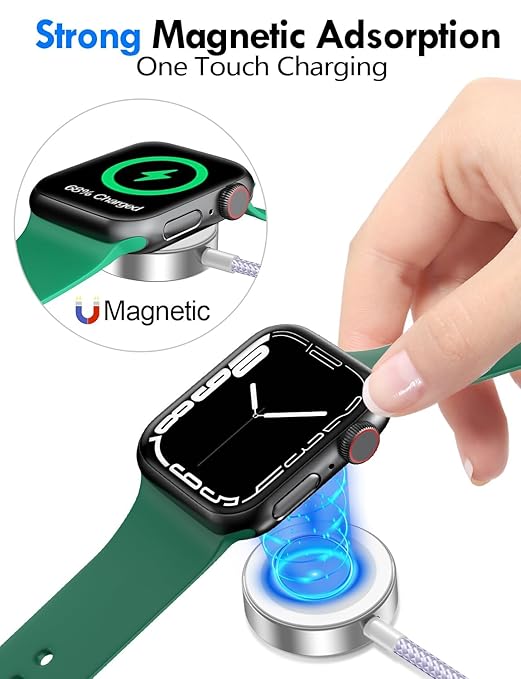 Travel Essentials for Apple Watch Charger,iPhone Charger,3 in 2 Type C/L/Magnetic Fast Charging Cable,Multi Charging Cable Portable Designed for iWatch Series,iPhone 17-11,Galaxy S26-S21,Car-5FT