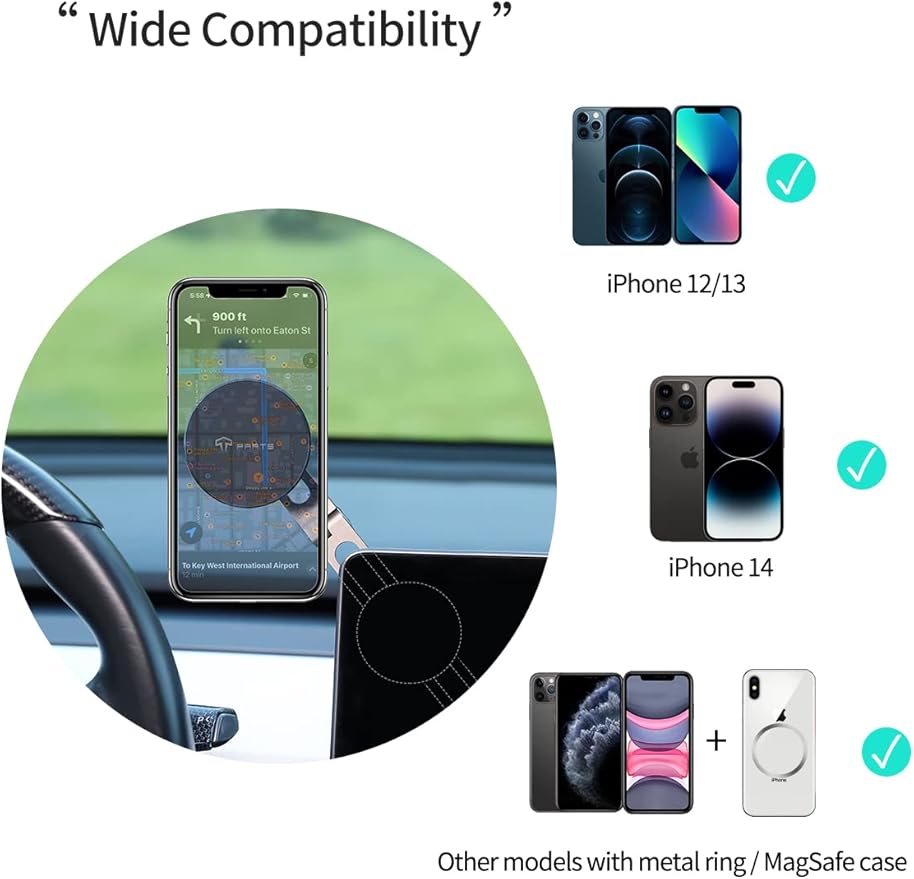 TPARTS Foldable Magnetic Car Cellphone Mount, Hidden Design for Tesla Model 3/Y/X/S, Compatible with iPhone 16, 15, 14, 13, 12, Mag Safe Cases