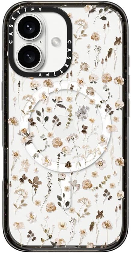 CASETiFY Impact Case for iPhone 16 [Slim / 8.2 ft. 4X Military Grade Drop Protection/Compatible with Magsafe] - Wildflower Friday - Clear Black
