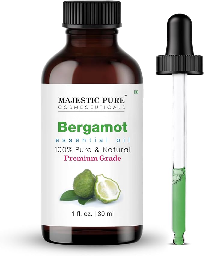 Majestic Pure Essential Oil with Glass Dropper - 100% Pure and Natural - Essential Oils for Diffuser, Aromatherapy, Soap and Candle Making, Bergamot Essential Oil, Bgamot Oil, 1 Fl Oz