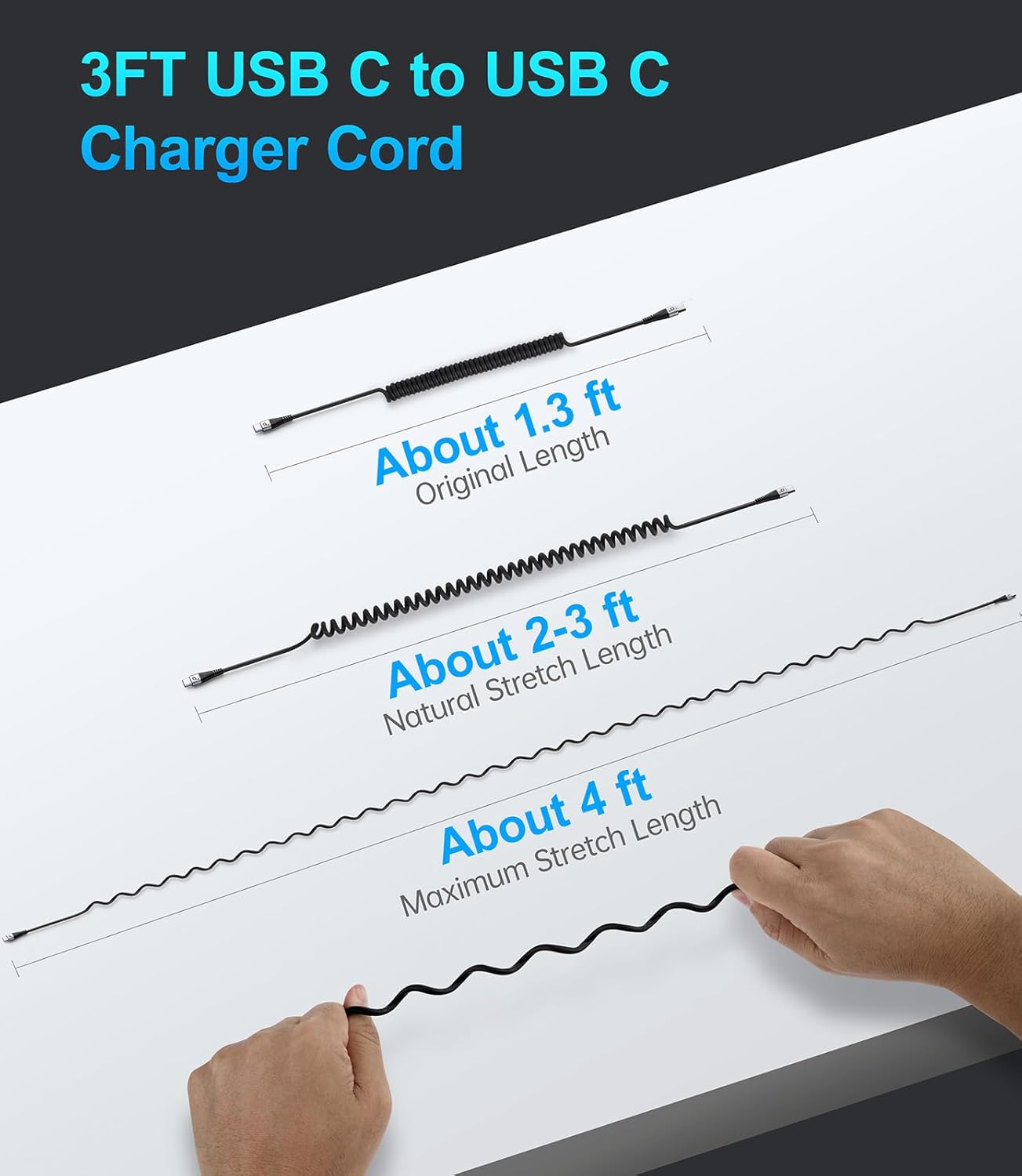 Coiled USBC to USBC Cables for Car 3FT/5FT, USB C to USB C Fast Charging Cables Short Type C Cord for iPhone 16/15/Pro/Plus/Pro Max/Samsung Galaxy S23, Compatible All Type C Devices-Silver 2Pack