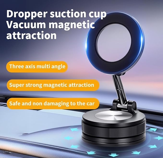MagSafe Magnetic Car Phone Mount – Super Strong Suction Cup for Dashboard & Windshield – 360° Rotation – Secure Hold for iPhone, Samsung & All Smartphones – One-Hand Use | Fits All Cars