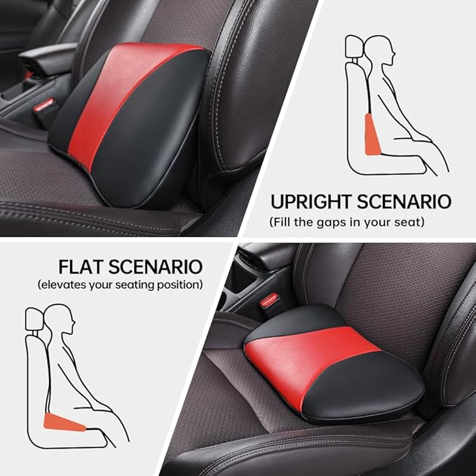 1p Memory Foam Lumbar Support Pillow for car Lower Back Pain Relief - Back Cushion for Driving, Chair Support for Car-Office Chair（Black&Red）