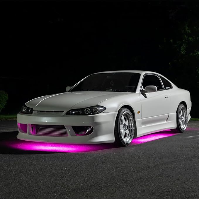 LEDGlow 4pc Pink LED Flexible Car Slimline Underbody Underglow Accent Neon Lighting Kit - 4 Unique Patterns - Water Resistant, Low Profile Light Tubes - Includes Control Box & Remote