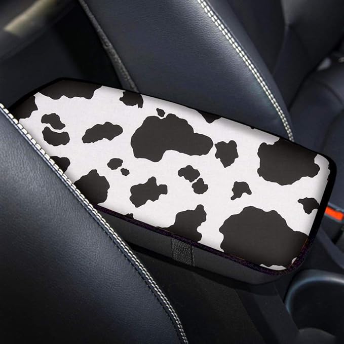 Dreaweet Stylish Cow Print Auto Center Console Pad,Car Armrest Pad Car Armrest Seat Box Cover Protector for Most Vehicle, SUV, Truck, Car