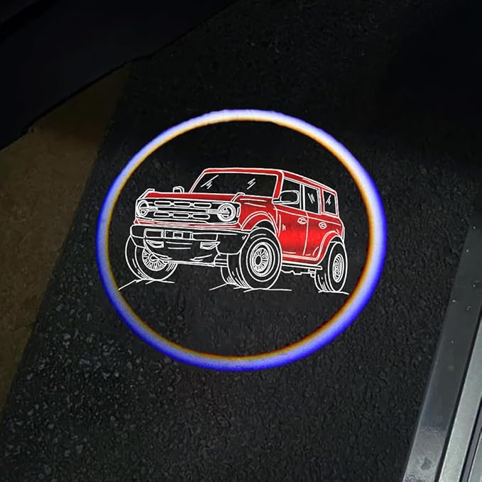 2Packs Car Door Lights Car Door Shadow Lights Projector Welcome Courtesy Lights fit for Ford Bronco Accessories -Red