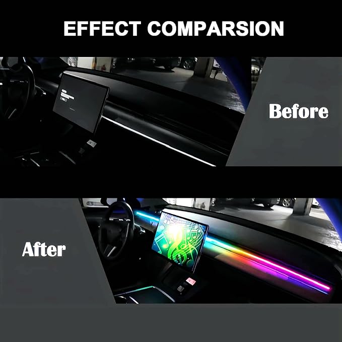 Interior Car Ambient Lighting Kit, 43.3 Inches RGB USB LED Ultrathin Acrylic Strip Lights Neon Accessories for Cars Truck SUV Center Console Dashboard with APP&Remote Control