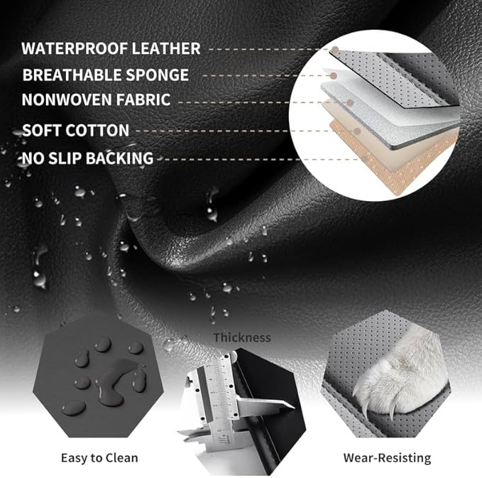 Car Seat Covers Full Set Fit for Buick Verano 2012-2017, Premium Faux Leather Waterproof Car Seat Protectors with Lumbar Support, Breathable Anti-Slip Easy to Install(Black&Gray,Full Set)
