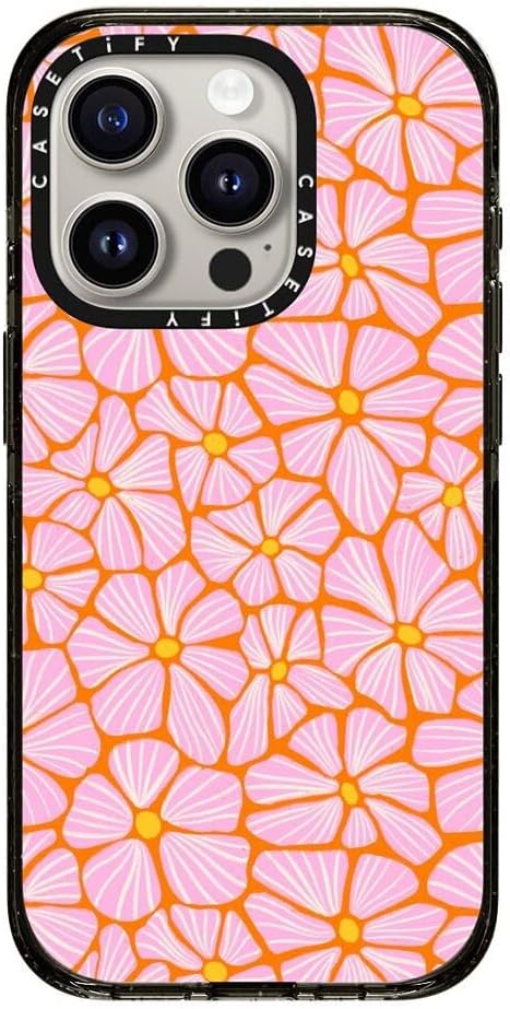 CASETiFY Impact iPhone 15 Pro Case [Slim/Compatible with Magsafe / 8.2 ft. 4X Military Grade Drop Protection] - Mosaic Flowers by Sandra Hutter - Clear Black