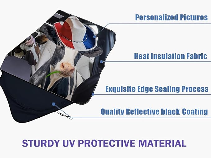 Funny Cow Car Windshield Sun Shade Foldable Sunshade Front Window Cover Sun Visor Protector Accessories (59x27.5 inches)