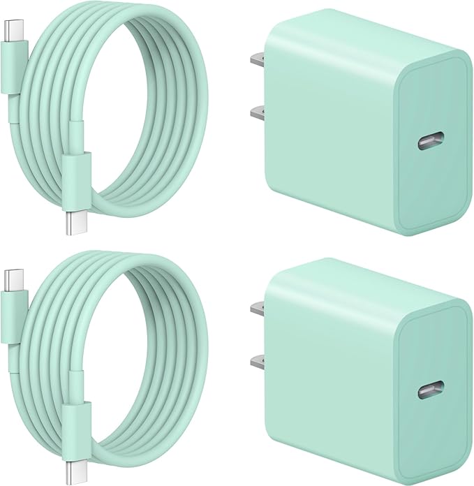 iPhone 17 16 15 Charger Fast Charging 2+2Pack 20W USB C Wall Charger with 6FT Fast Charging Cable Compatible with iPhone 17/17 Air/17 Pro/17 Pro Max/iPhone 16/15 Series, iPad Pro/AirPods - Green