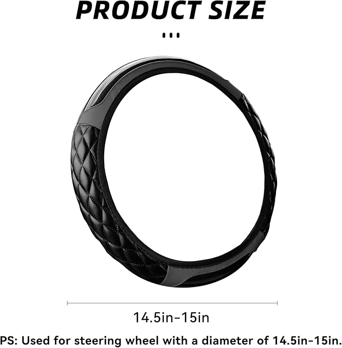 Car Steering Wheel Cover, 14.5-15inch Leather Anti-Slip Car Wheel Cover Protector, Safety Comfortable Desgin, Universal Auto Steering Wheels Accessories for Cars Truck SUV (Gray)