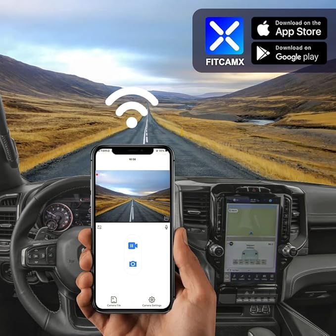 Fitcamx Front 4K+Rear 1080P Dash Cam Adapts for RAM 1500 (Model A) 2019 2020 2021 2022 2023 2024 Rebel Big Horn Laramie, OEM Look, Dual Loop Recording, WiFi & APP, G-Sensor, Easy to Set, 128GB Card