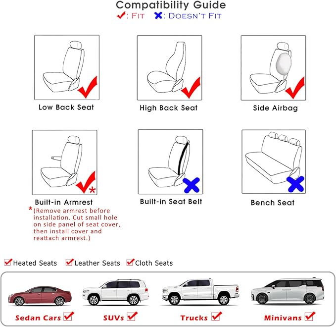 Champlus Car Seat Covers, Premium Leather Ultra Comfort and Thick 2 Front Seat Covers Racing Design, Universal Fit Automotive Sedan Cars, SUVs, Trucks, Mini Vans, Airbag Compatible, Easy to Install