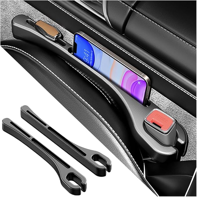 Stacool [2026 Upgrade] 2PCS Car Seat Gap Filler with Phone Holder,Multi-Function Car Side Seat Gap Filler for Prevent Items Falling,Universal Car Seat Organizer Car Accessories Interior (Black)