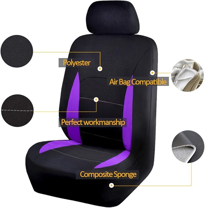 Flying Banner Car Seat Covers Front Seats Rear Bench Polyester car seat Protectors Easy installations Rear Bench Split Classic Man Lady Truck (Full Set - Low Back, Black Purple)…