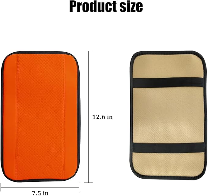 Car Center Console Cover, PU Leather Vehicle Armrest Seat Box Cover Protector, Comfortable Automotive Interior Arm Rest Cushion Pad Accessories, Universal for SUV Sedan Truck (Orange)