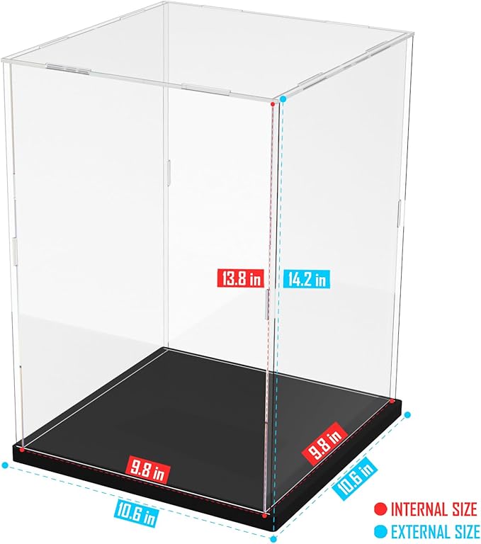 Choowin Acrylic Display Case for Lego Cat 21349, R2D2 75308, Transformers Soundwave 10358, Thickened Clear Acrylic Display Cases for Collectibles, Assemble Dustproof Display Box (Black)