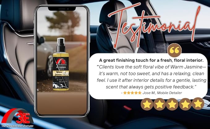 3E Car Air Freshener Premium Jasmine Scent 16 fl oz – Professional Automotive Air Freshener & Odor Eliminator, Long-Lasting Interior Fragrance for Cars, Trucks, SUVs, RV, Home & Office (JASMINE)