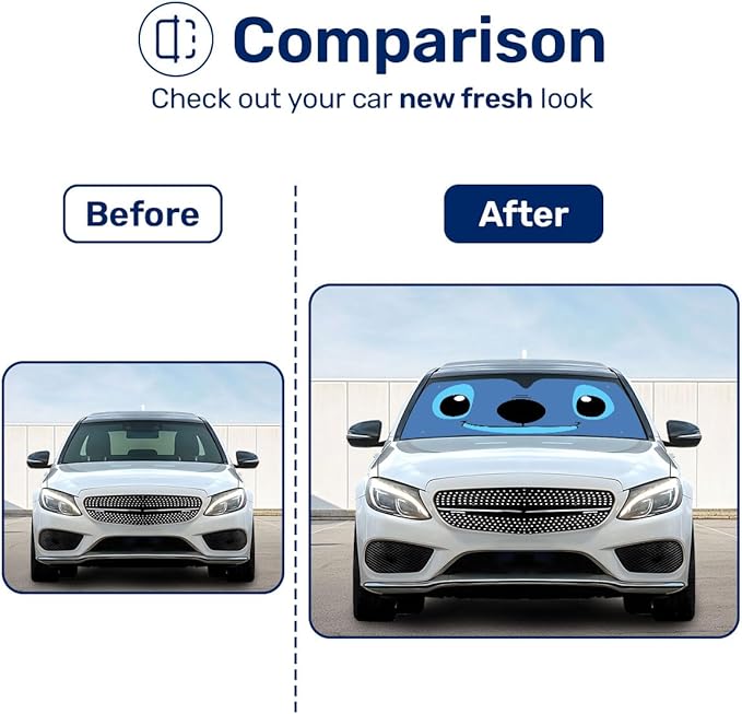 GENANY Blue Cartoon Eyes Windshield Sun Shade for Car SUV Truck (55x30 Inches), Sun Shade Windshield, Shades for Windows, Protector Blocks UV, Car Decor