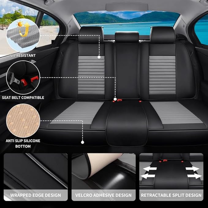 Car Seat Covers Full Set Fit for Toyota Matrix 2003-2014, Premium Faux Leather Car Seat Protector,Breathable Anti-Slip Full Wrapping Edge Seat Covers(Black&Gray,Full Set)