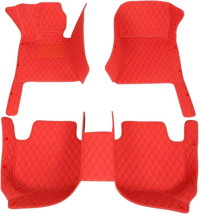 Custom Car Floor Mats Fit for 99% Sedan SUV Sports Car Full Coverage Pads Leather Floor Liners Mat Women Men (All Red)