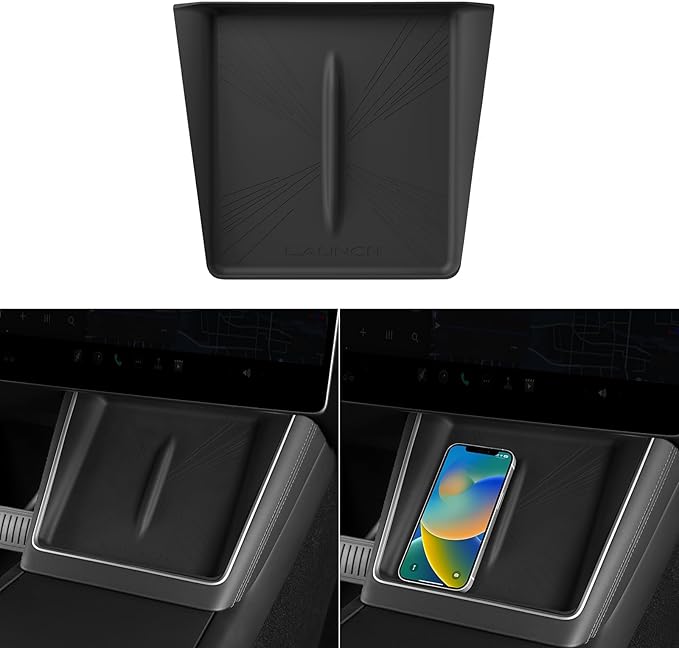 LUCKEASY Wireless Charging Pad for Tesla Model Y Juniper 2025 2026 Center Console Wireless Charger Pad Non-Slip Silicone Mat for Model Y Accessories Black (Lightspeed Texture)